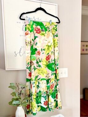 Antonio Melani Melaniperla Tropical Floral Long Flowy Bright Ruffled Skirt 6
